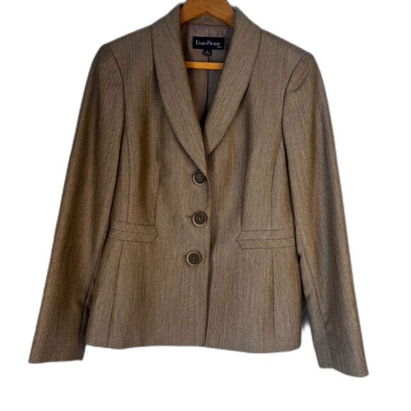 Evan Picone Brown Herringbone Single Breasted 3 Button Blazer Jacket Size 8 - Picture 1 of 10